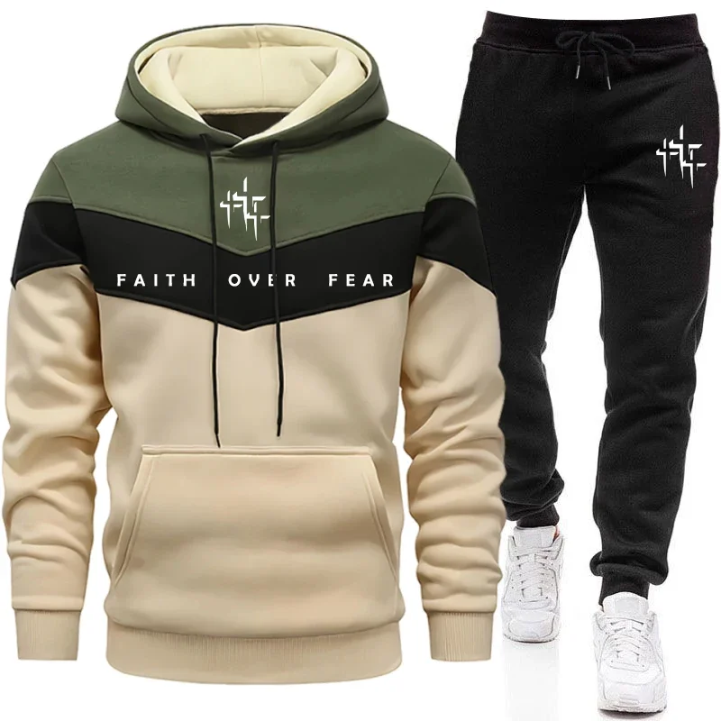 Men'S Fashion Hoodie - Conjunto Deportivo para Hombre Faith Over
