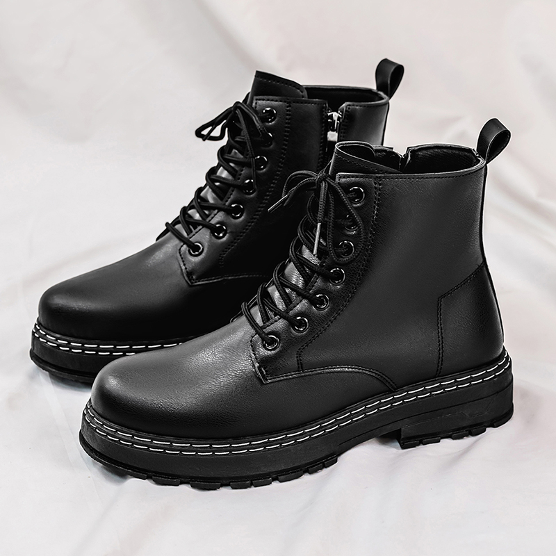 Fashion Men'S Boots - Botas de moto de charol negro