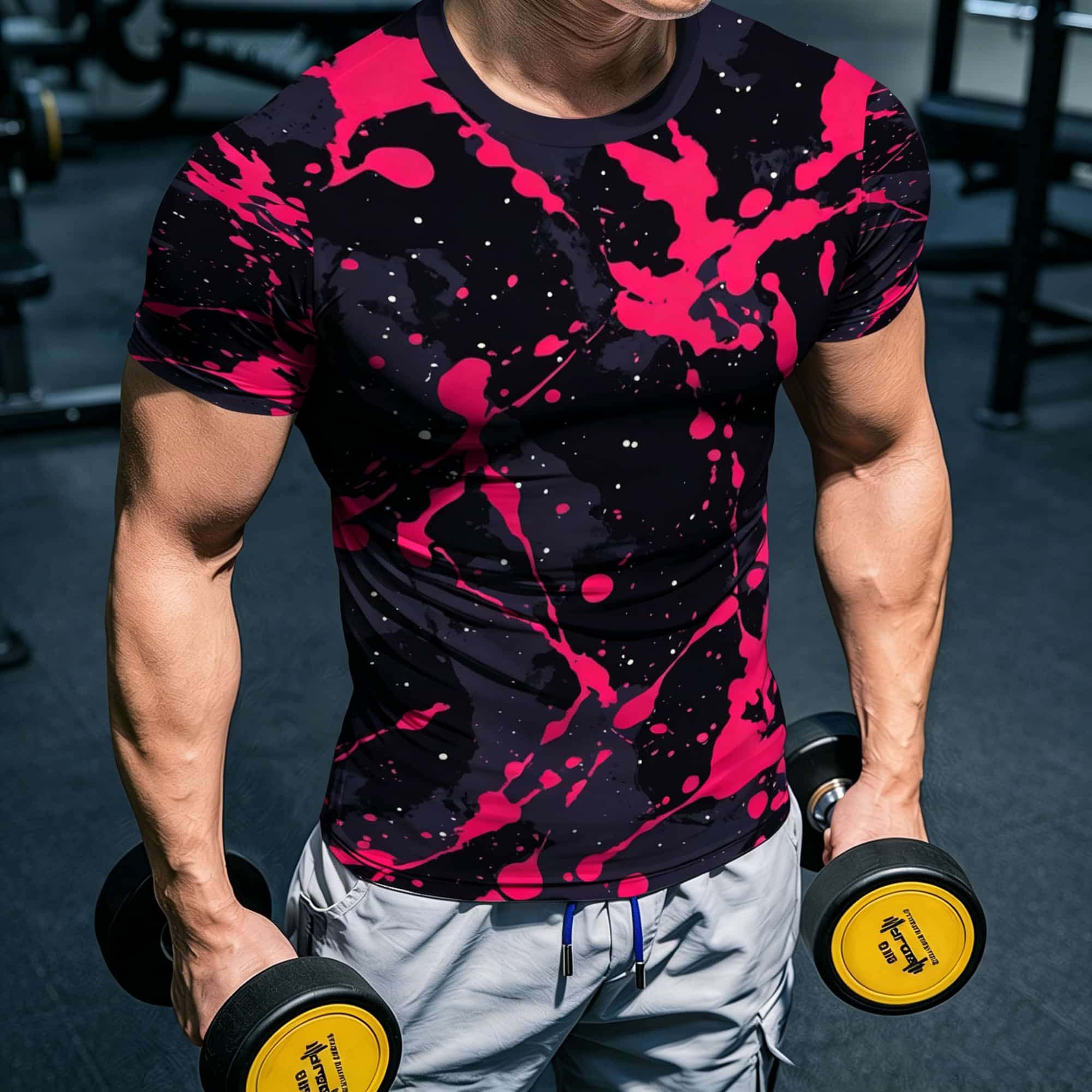 Men'S Fashion Pink Shirt - Camiseta de Manga Corta Estilo Hip