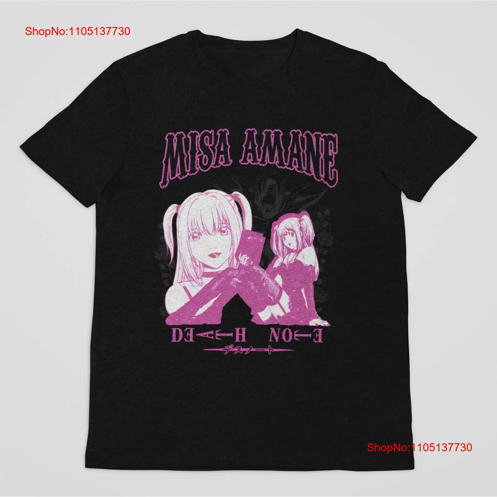 Men'S Fashion Pink Shirt - Vintage Anime Shinigami camiseta negra Misa