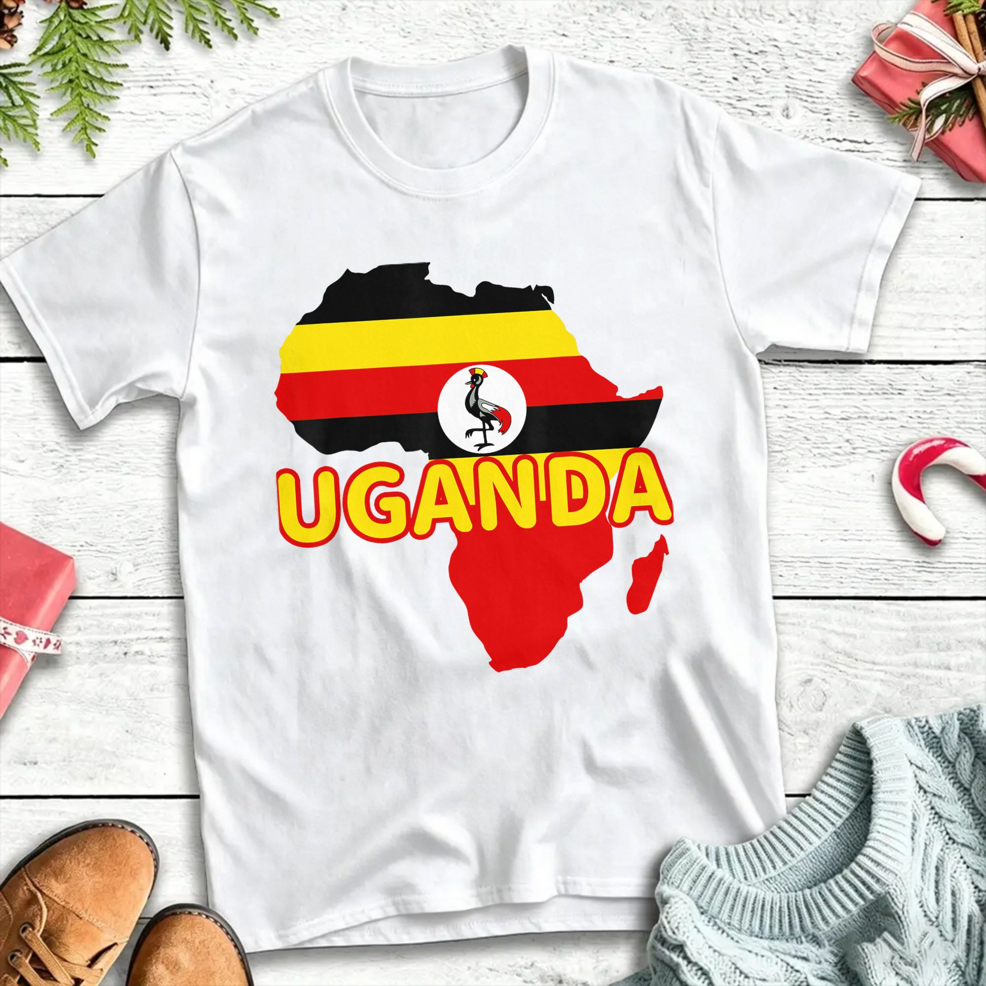 Men Fashion Uganda - Camiseta con mapa de la bandera